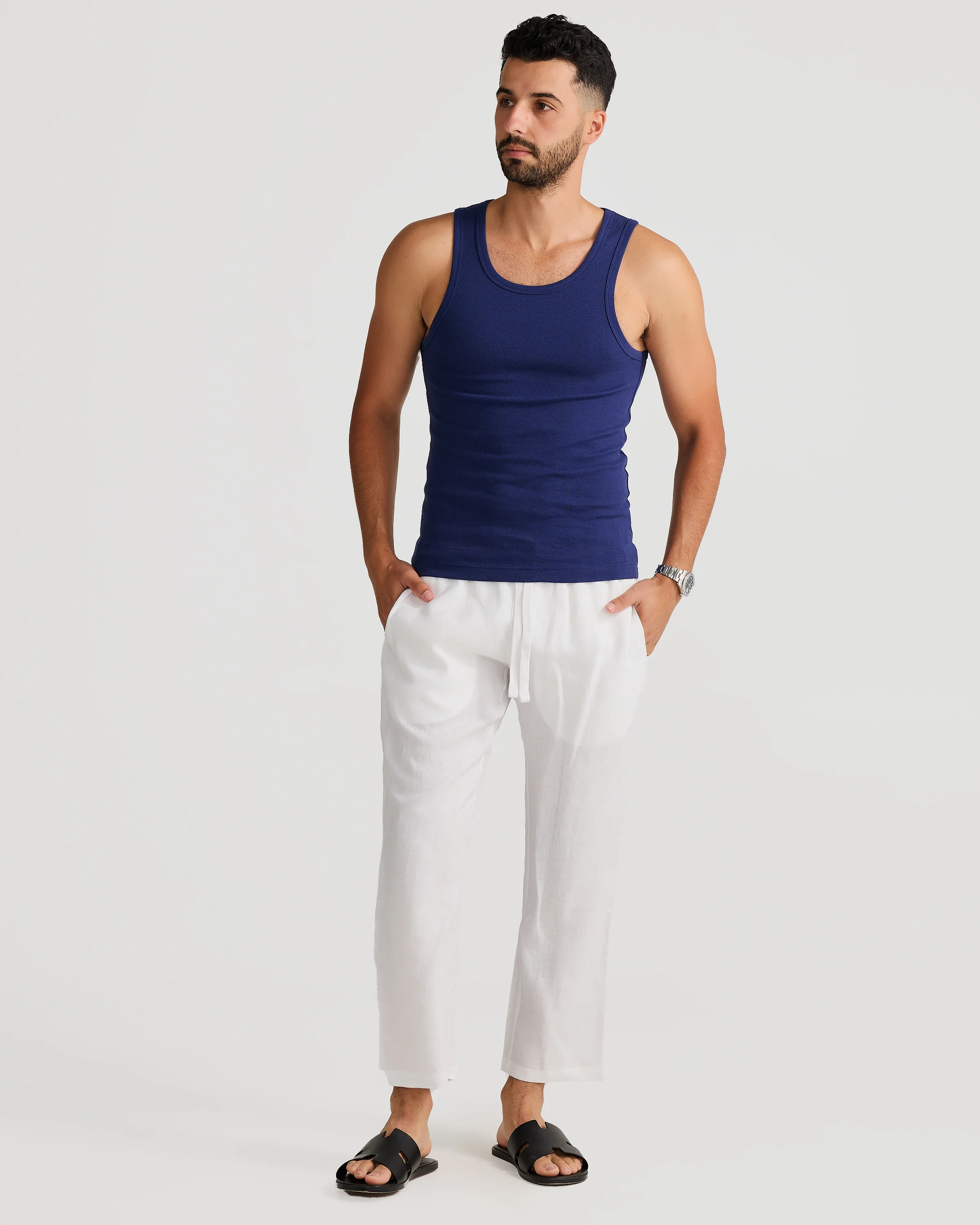 Rib Singlet Navy - Image 3