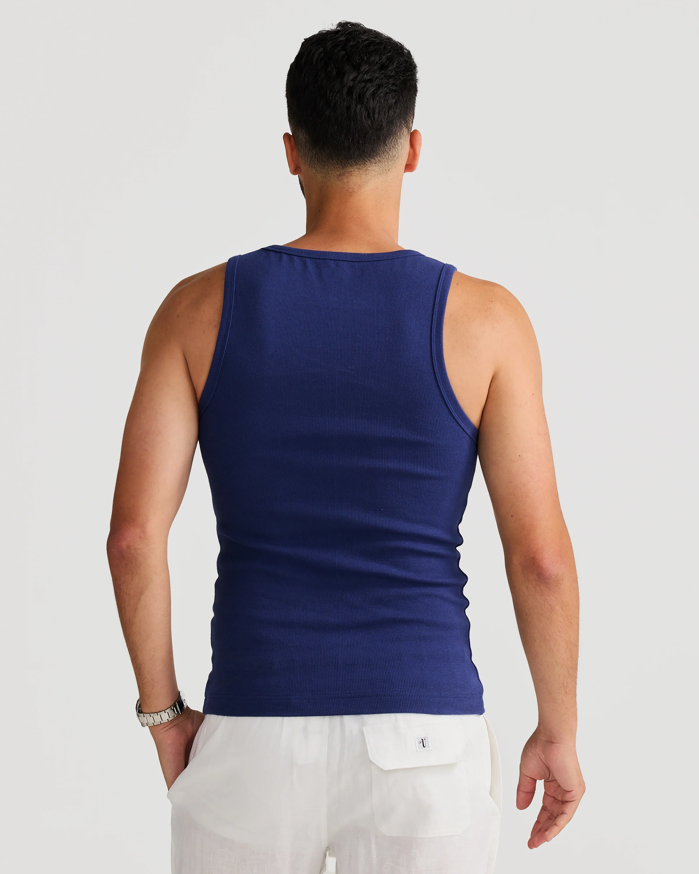 Rib Singlet Navy - Image 5