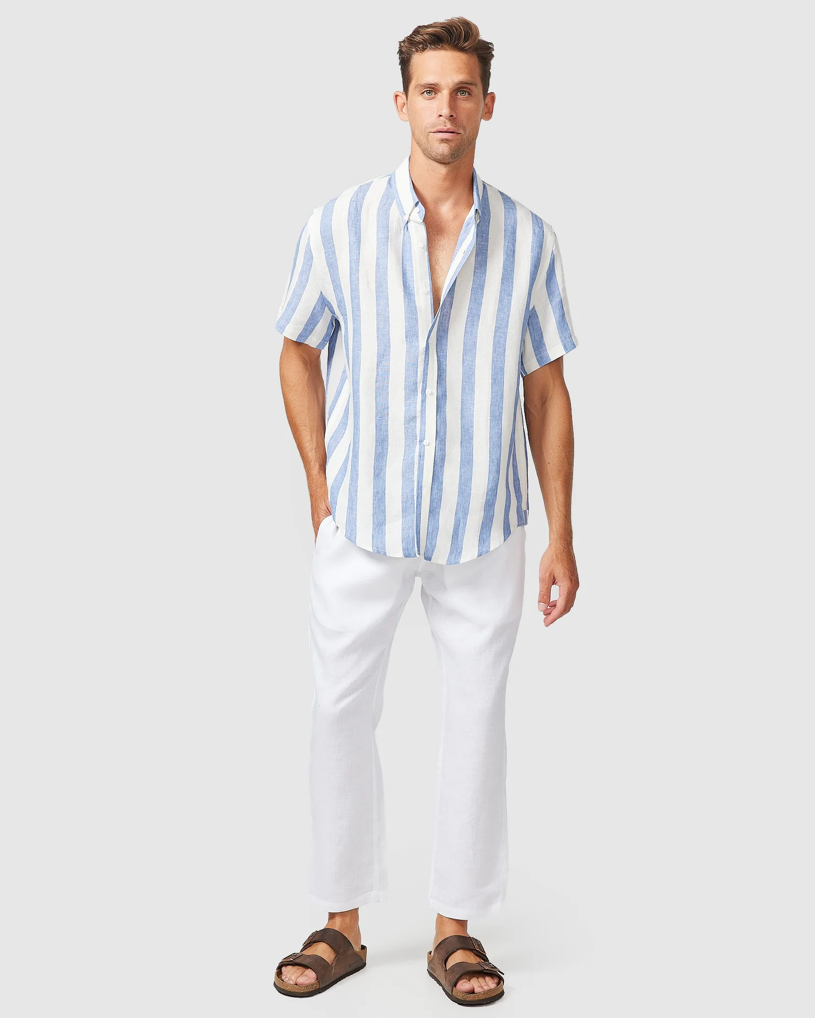 S/S Linen Shirt Blue Stripe - Image 3