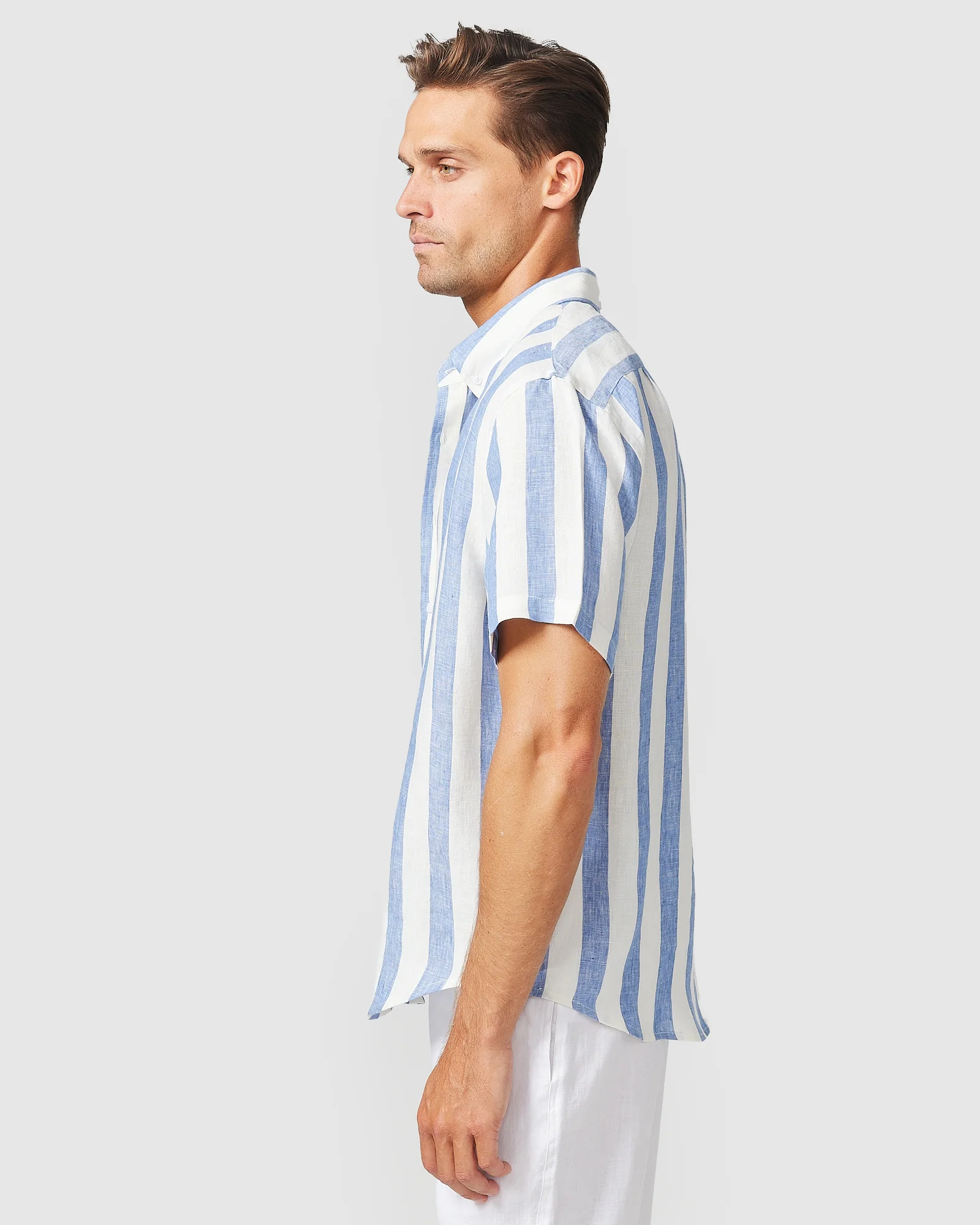 S/S Linen Shirt Blue Stripe - Image 4