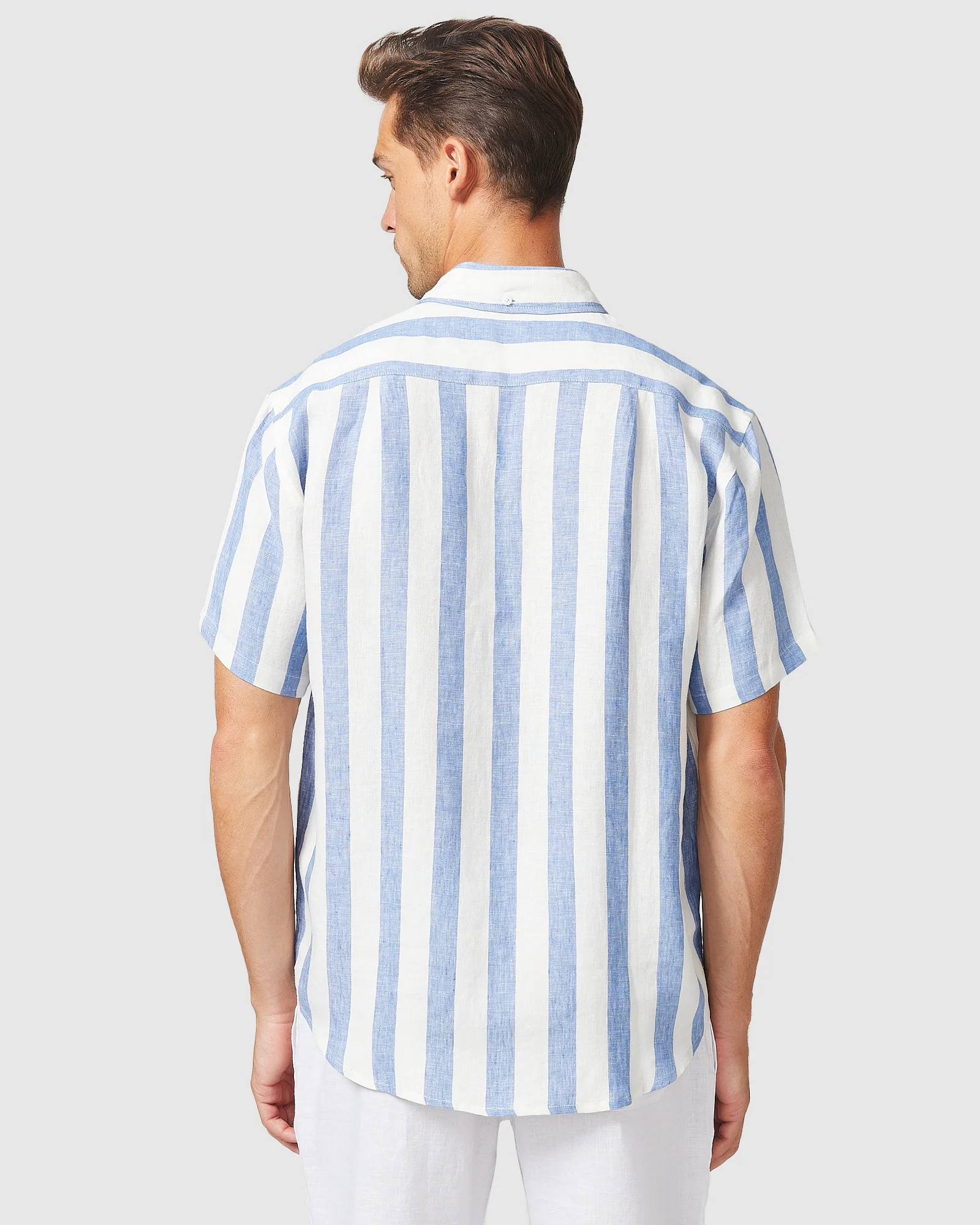 S/S Linen Shirt Blue Stripe - Image 5