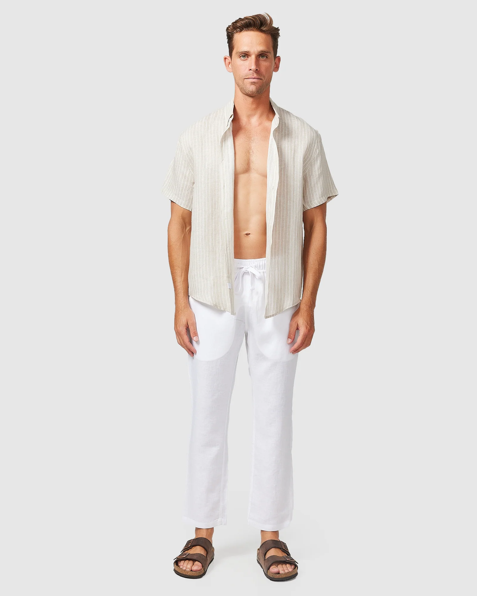 S/S Linen Shirt Brown Stripe - Image 5