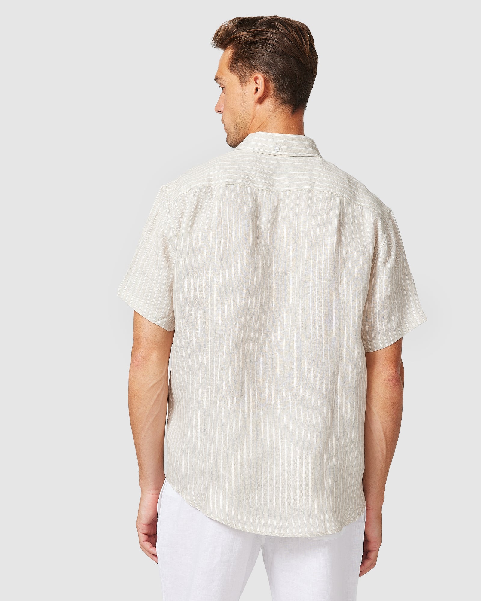 S/S Linen Shirt Brown Stripe - Image 6