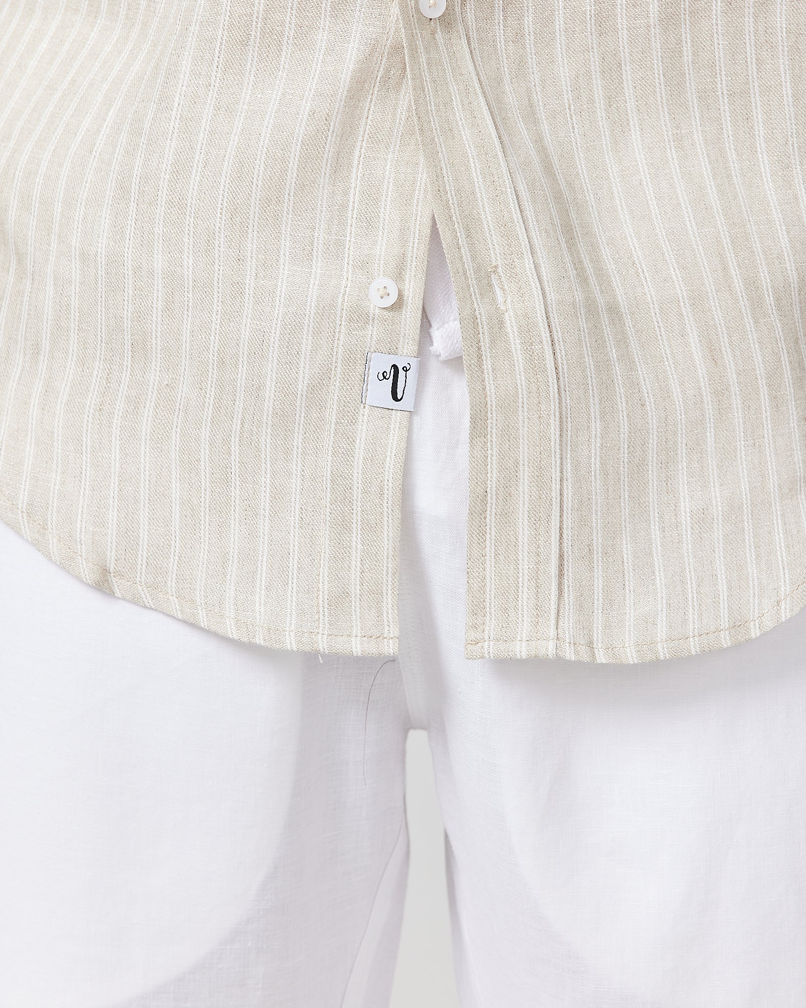 S/S Linen Shirt Brown Stripe - Image 7